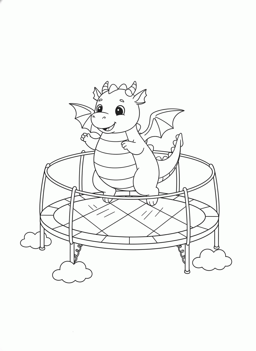Dragão fofo pulando num pula pula