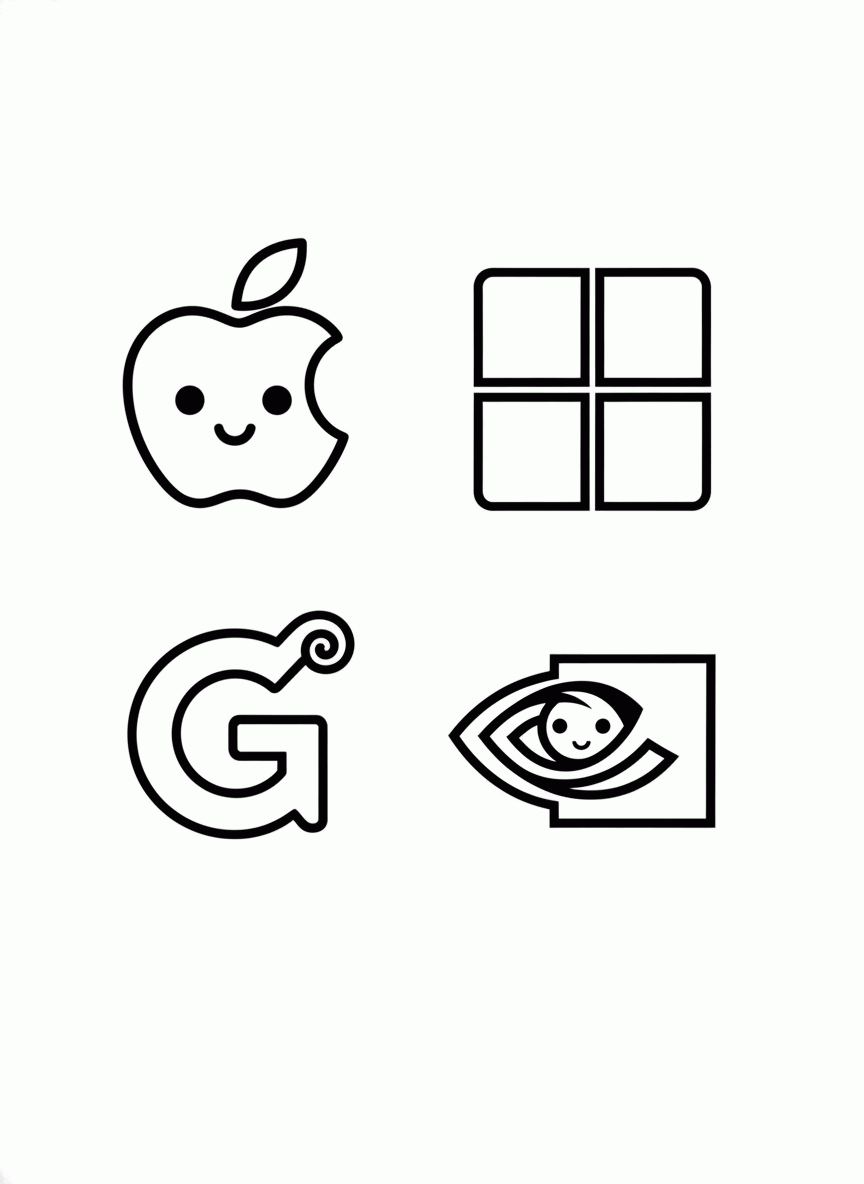 logo apple, logo microsoft, logo google, logo nvidia para colorir