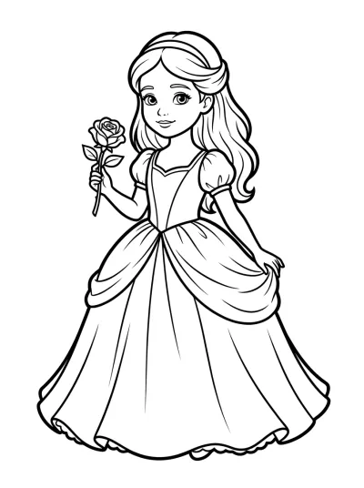 Desenho de Bela com a Rosa para colorir