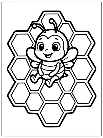 Desenho de Abelha no Favo de Mel para colorir