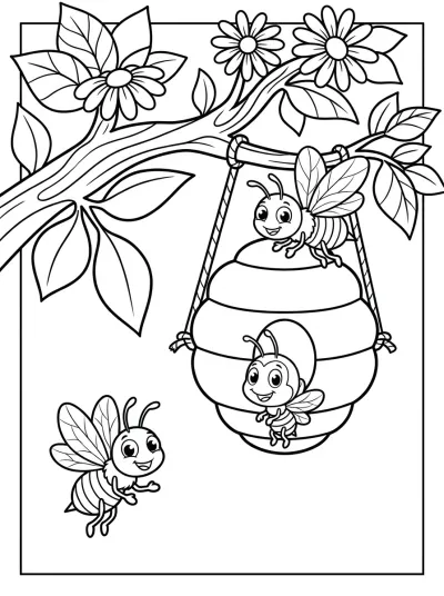 Desenho de Abelhas na Colmeia para colorir