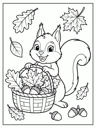 Desenho de Esquilo no Outono para colorir