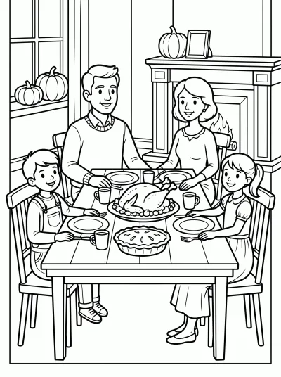 Desenho de Jantar de Ação de Graças para colorir
