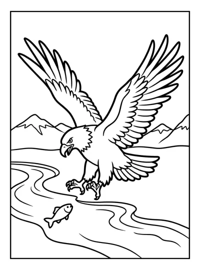 Desenho de Águia Pescando no Rio para colorir