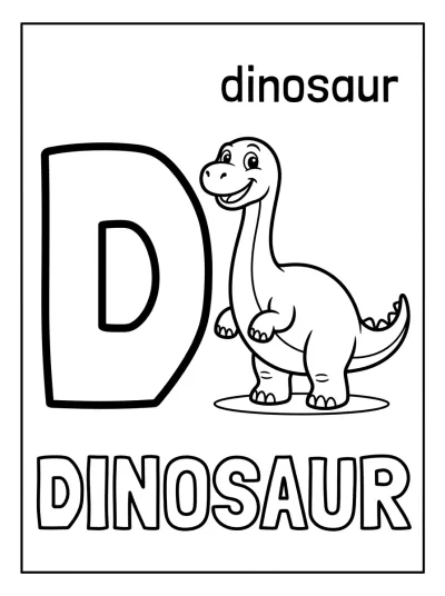 Desenho de Letra D de Dinossauro para colorir