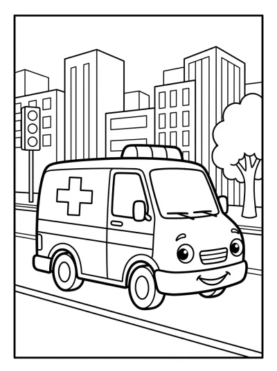 Desenho de Ambulância na Cidade para colorir
