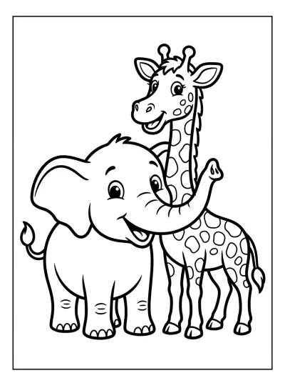 Desenho de Elefante e Girafa para colorir