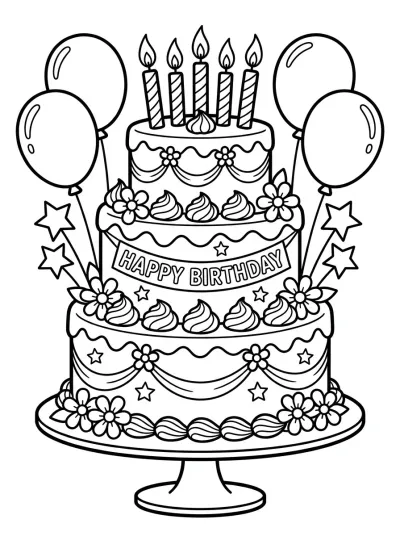 Desenho de Bolo de Aniversário para colorir