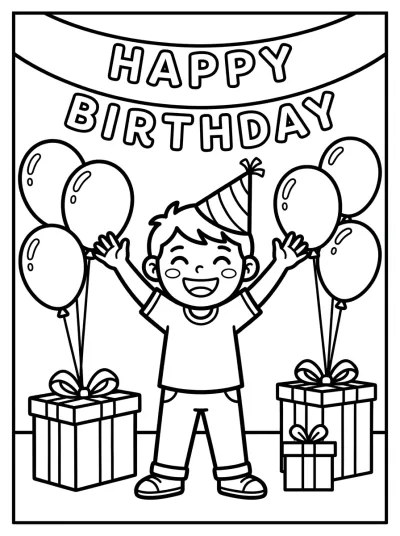 Desenho de Criança na Festa de Aniversário para colorir