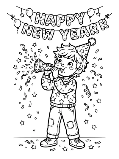 Desenho de Criança Festejando o Ano Novo para colorir
