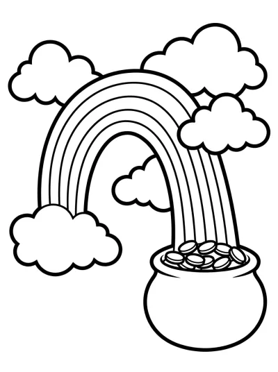 Desenho de Arco-íris e Pote de Ouro para colorir