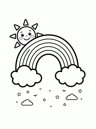 Desenho de Arco-íris com Sol para colorir