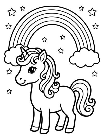 Desenho de Arco-íris e Unicórnio para colorir