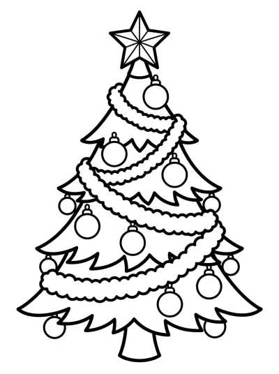 Desenho de Árvore de Natal Decorada para colorir