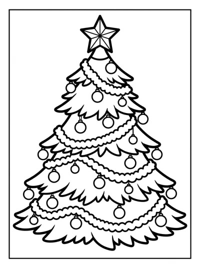 Desenho de Árvore de Natal com Estrela para colorir