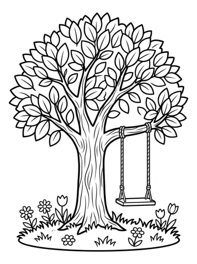 Desenho de Árvore com Balanço para colorir