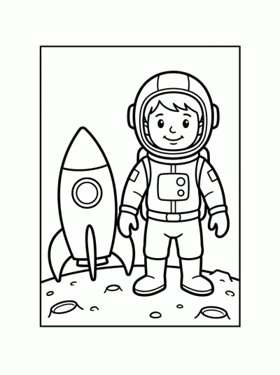 Desenho de Astronauta e Foguete para colorir