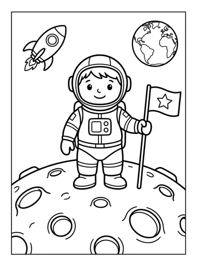 Desenho de Astronauta na Lua para colorir