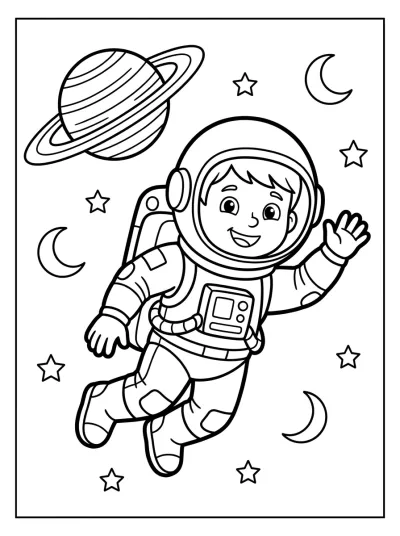 Desenho de Astronauta no Espaço para colorir