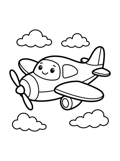 Desenho de Avião nas Nuvens para colorir