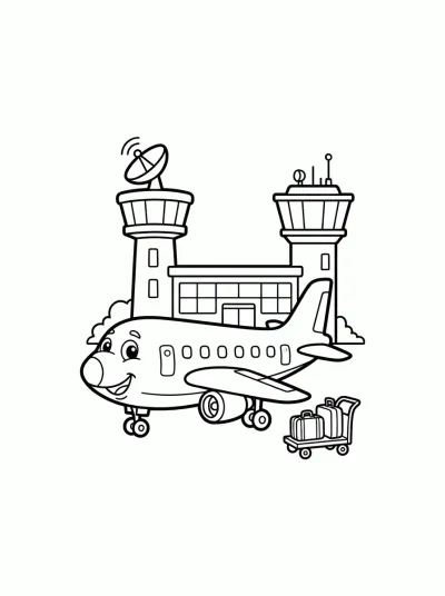 Desenho de Avião no Aeroporto para colorir