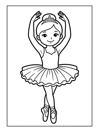 Desenho de Bailarina com Tutu e Tiara para colorir