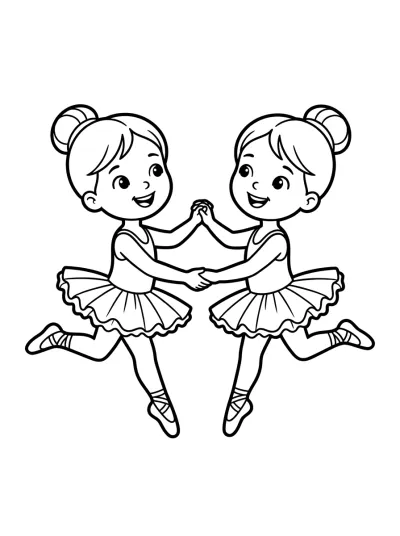 Desenho de Duas Bailarinas Dançando para colorir