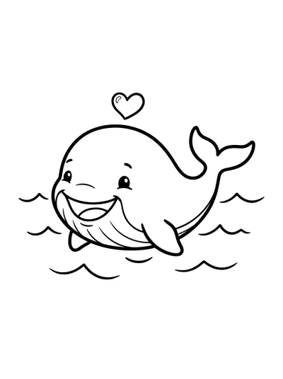 Desenho de Baleia Bebê com Coração para colorir
