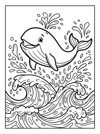 Desenho de Baleia Pulando no Mar para colorir