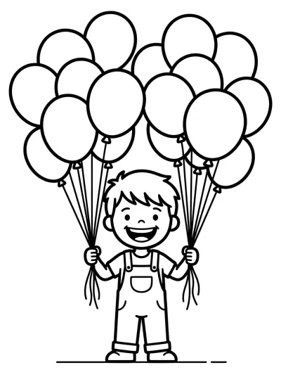 Desenho de Menino com Balões para colorir