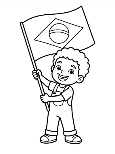 Desenho de Criança com Bandeira do Brasil para colorir