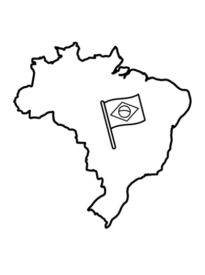 Desenho de Mapa do Brasil com Bandeira para colorir