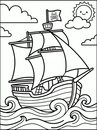 Desenho de Barco Pirata no Mar para colorir