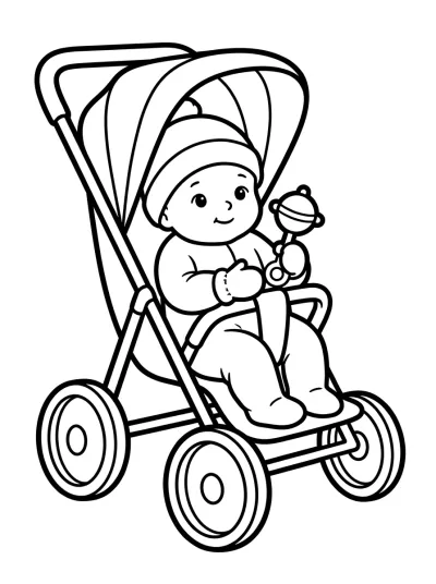 Desenho de Bebê no Carrinho para colorir
