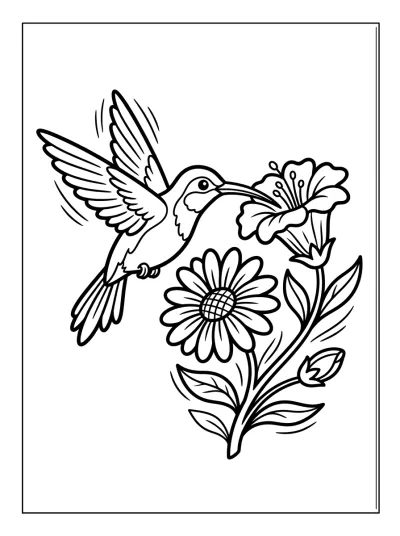 Desenho de Beija-flor no Jardim para colorir