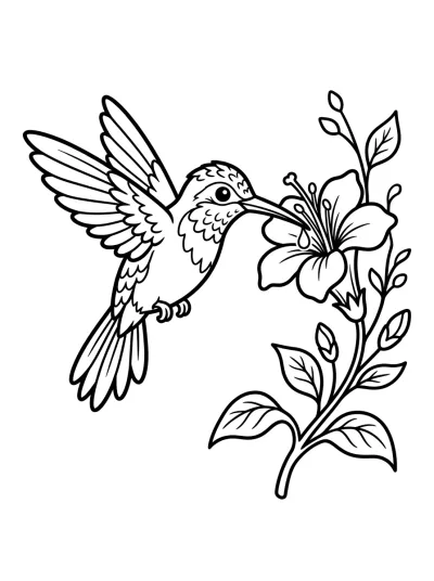 Desenho de Beija-flor na Flor para colorir