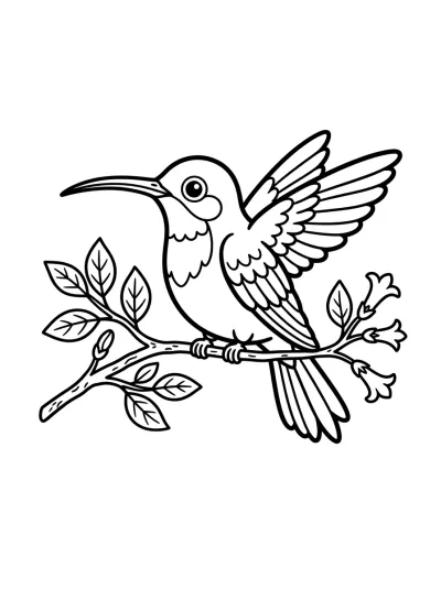 Desenho de Beija-flor no Galho para colorir