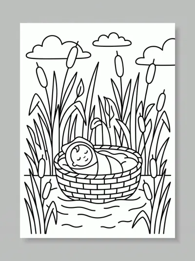 Desenho de Moisés no Cesto para colorir