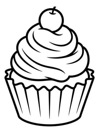 Desenho de Cupcake com Cereja para colorir