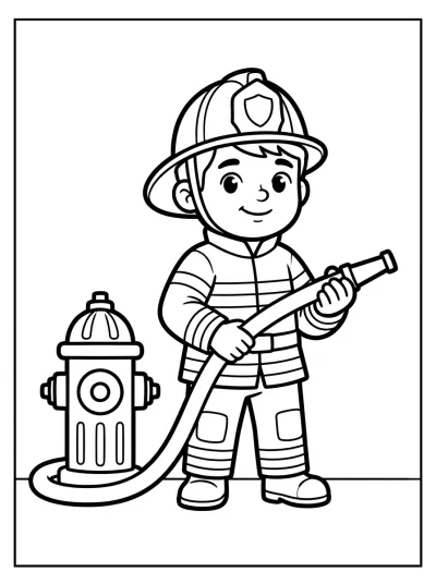 Desenho de Bombeiro com Mangueira para colorir