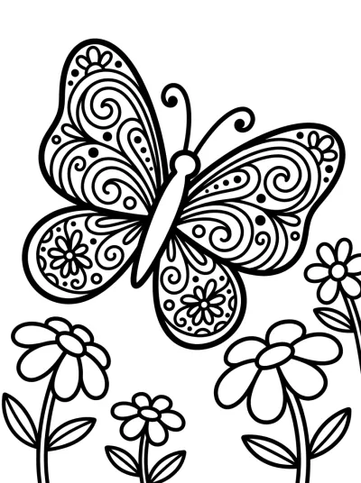 Desenho de Borboleta no Jardim para colorir
