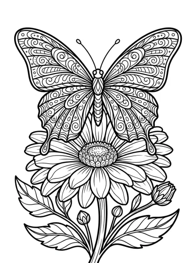 Desenho de Borboleta na Flor para colorir