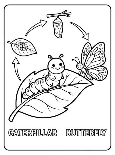 Desenho de Lagarta e Borboleta para colorir