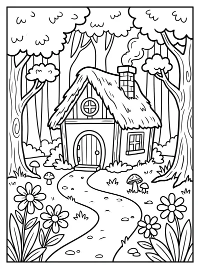Desenho de Casinha na Floresta para colorir