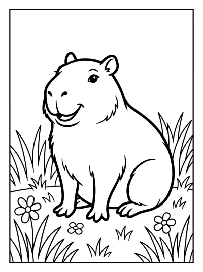 Desenho de Capivara na Grama para colorir