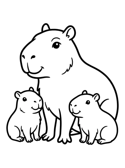 Desenho de Família de Capivaras para colorir