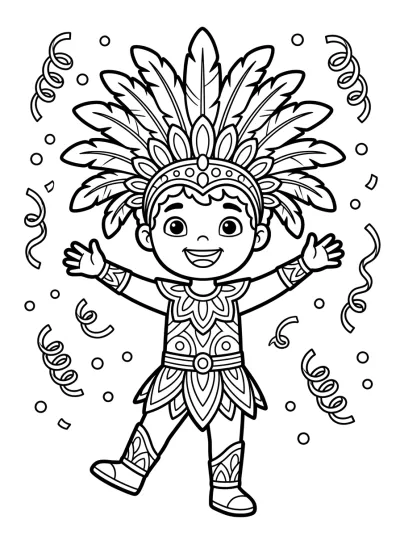 Desenho de Criança Fantasiada de Carnaval para colorir