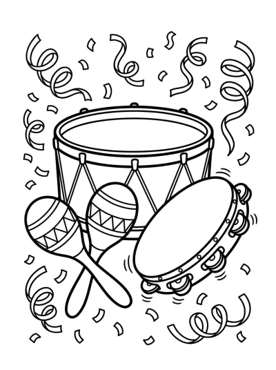 Desenho de Instrumentos de Carnaval para colorir