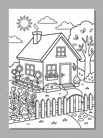 Desenho de Casa com Jardim para colorir