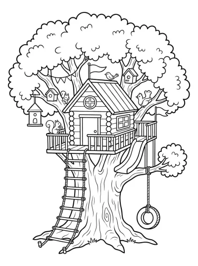 Desenho de Casa na Árvore para colorir